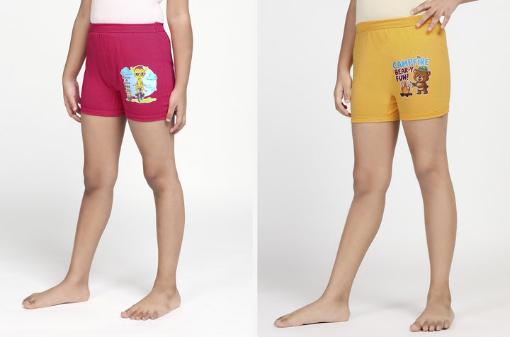 Girl's Combed Cotton Bloomer With Soft Elastane Belt and Folded Bottom (Fuscia/Golden Yellow)