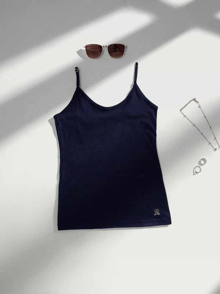 Women's Combed Cotton Spandex Camisole with Adjustable Straps (Navy Blue)