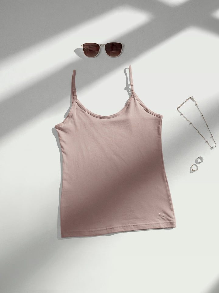 Women's Combed Cotton Spandex Camisole with Adjustable Straps (Light Chocolate)