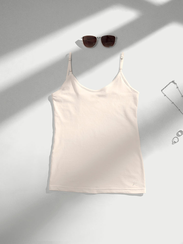 Women's Combed Cotton Spandex Camisole with Adjustable Straps (White)